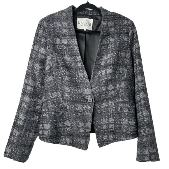 RACHEL Rachel Roy Tweed Blazer Size 14 Gray Single Button Striped Work Office - Picture 1 of 14